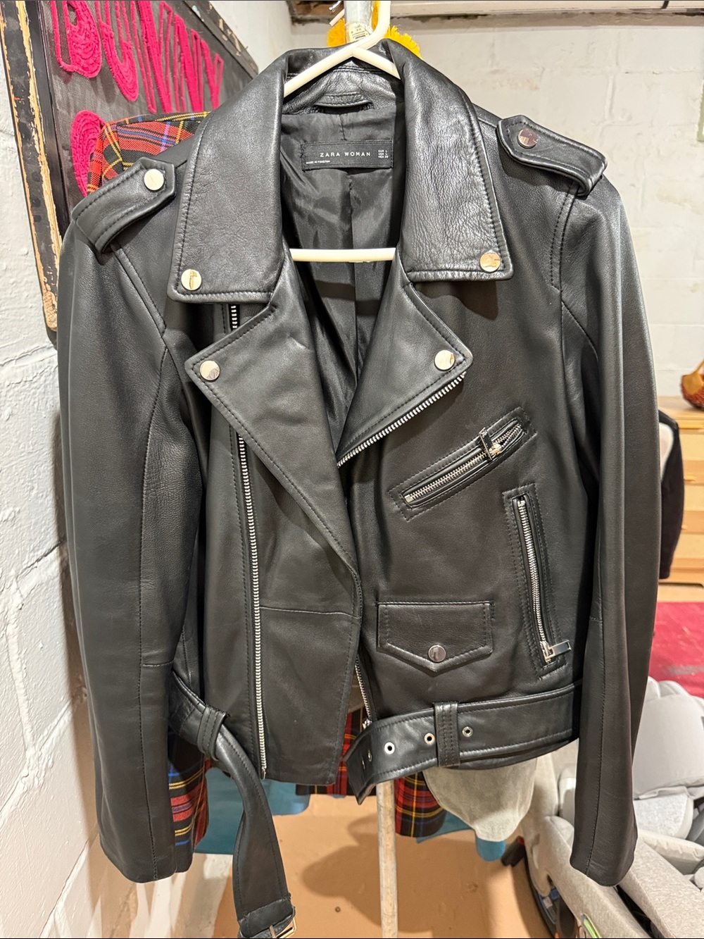 Zara Black vegan Leather Moto Bomber Jacket